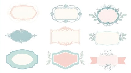 Pastel floral frames, elegant design, white background, design elements