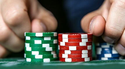 Naklejka premium Poker chips on green felt