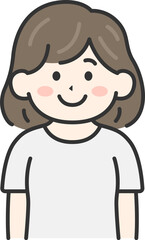 Tシャツを着た、女性（線画カラー）のイラスト