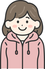 パーカーを着た、女性（線画カラー）のイラスト