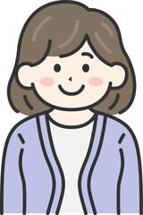 カーディガンを着た、女性（線画カラー）のイラスト