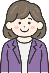 ジャケットを着た、女性（線画カラー）のイラスト