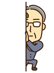 こっそり覗き見する中年男性