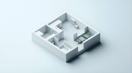 Modern Apartment Floor Plan Rendering Featuring Kitchen and Living Space