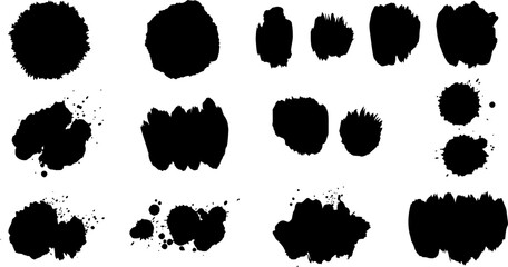 A black background with a modern abstract design consisting of splashes and splats and an ink blot texture
