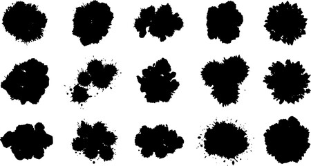 A black background with a modern abstract design consisting of splashes and splats and an ink blot texture
