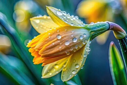 Daffodil Bud Closeup - Raindrops - Rule of Thirds