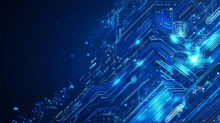 Futuristic Digital Circuit Background with Electric Blue Glows
