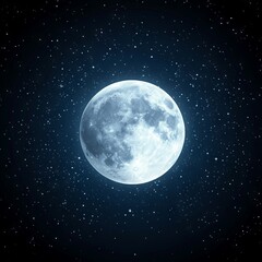 Fototapeta premium Glowing moon against a dark sky full of stars. Celestial night.