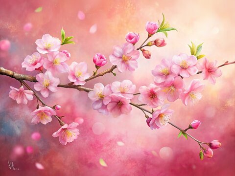 Delicate Cherry Blossom Branch - Oil Painting Banner