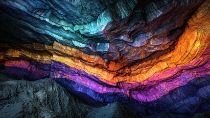 Colorful Layers of Rock Formations Inside a Cave Environment
