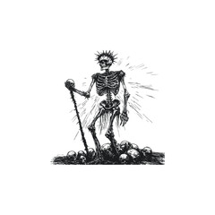 skeleton figure stands tall exuding an eerie design vector template illustration