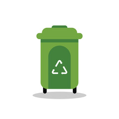 Flat vector illustration of a green recycle bin with a white recycling symbol, representing eco-friendly waste disposal and sustainability. Ideal for environmental themes.