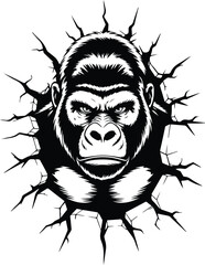 Gorilla Head Silhouette Vector | Wild Ape Face Icon Gorilla Head Outline Clipart | Primate Face Silhouette Set