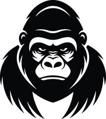 Gorilla Head Silhouette Vector | Wild Ape Face Icon Gorilla Head Outline Clipart | Primate Face Silhouette Set