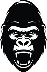 Gorilla Head Silhouette Vector | Wild Ape Face Icon Gorilla Head Outline Clipart | Primate Face Silhouette Set
