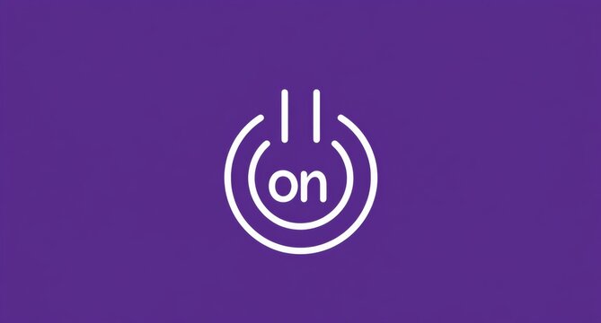 on off switch with white ON text inside, circular power button in front, black On text overlay, solid purple background