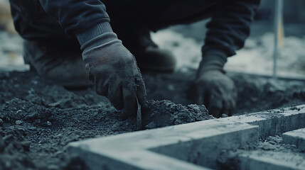 Construction Worker Laying Cement for Foundation
