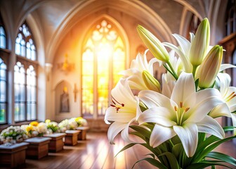 Easter Church Lilies Sunlit Interior Photography