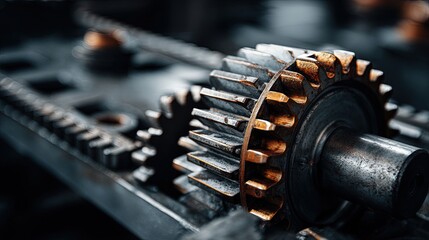 Close-up of a mechanical part on a dark industrial