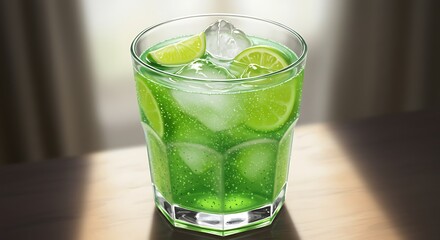 Fototapeta premium Refreshing lime cocktail in a glass with ice