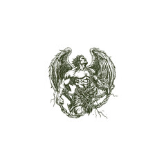 Powerful angel breaks free from the bonds of chains design vector template illustration