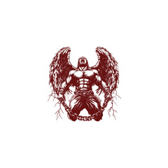 Powerful angel breaks free from the bonds of chains design vector template illustration