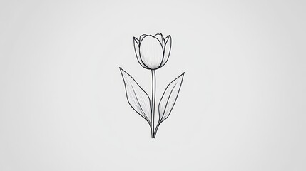 Simple tulip line drawing, white background, minimalist design, for greeting cards