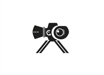  black and white logo design of a movie camera