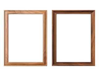 Two simple brown wood frames with a minimalist design. transparent background