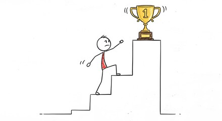 Stick Figure Holding Trophy on Podium