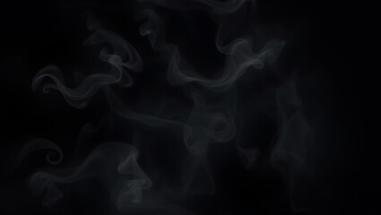 Smoke and Fog on Black Background, Swirling Mist Texture, Dark Background with Curling Smoke, Wavy Smoke Lines Isolated on Black