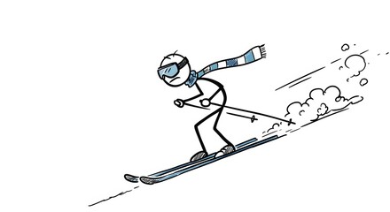 Stick Figure Skiing Down Slope
