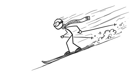 Stick Figure Skiing Down Slope
