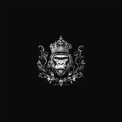 Obraz premium Royal gorilla with crown engraving design vector template illustration