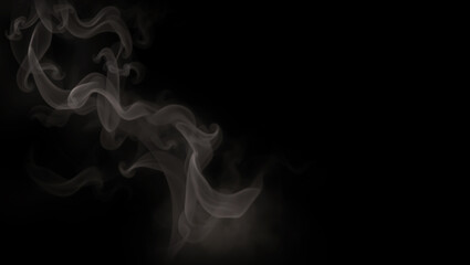 Smoke and Fog on Black Background, Swirling Mist Texture, Dark Background with Curling Smoke, Wavy Smoke Lines Isolated on Black