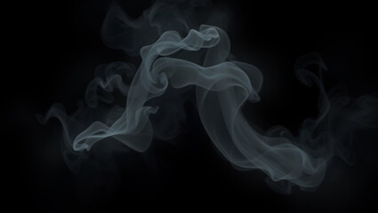 Fototapeta premium Smoke and Fog on Black Background, Swirling Mist Texture, Dark Background with Curling Smoke, Wavy Smoke Lines Isolated on Black