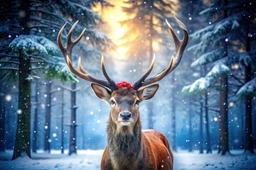 Festive Reindeer Snowy Forest Long Exposure