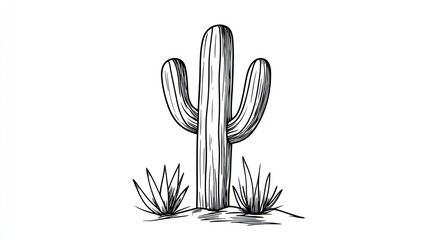 Desert Cactus Illustration, Agave Plants, White Background, Botanical Art