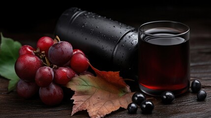 Dark Red Grape Juice with Fresh Grapes and Black Berries