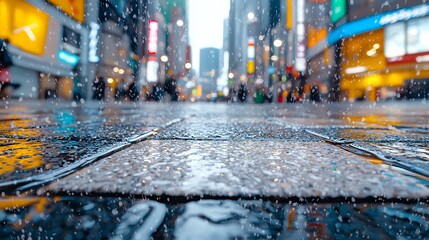 Obraz premium Snowy city street reflections night