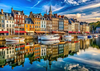 Obraz premium French Port City Honfleur Streets - Documentary Photography AI Art
