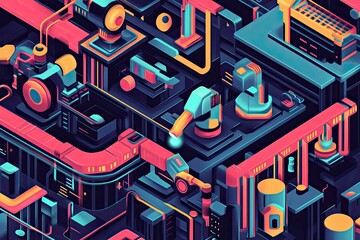 Obraz premium Vibrant Abstract 3D Artwork of Futuristic Industrial Design Elements