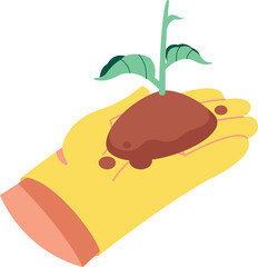 Hand Holding Seedling in Gardening Glove