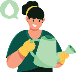 Illustration of a Woman with a Watering Can