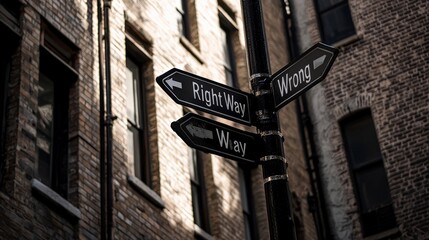 Obraz premium Street Sign Indicating Right Way and Wrong Way Directions
