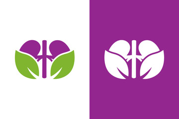 Kidneys and leaf logo combination. Urology logotype design template.