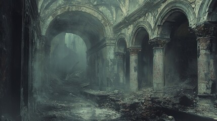 Naklejka premium Atmospheric Portrait of a Damaged Historic Landmark with Realistic Details Captured in High-Quality Photography
