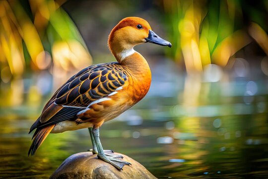 Fulvous Whistling Duck on Rocky Shore - Documentary Style AI Photo