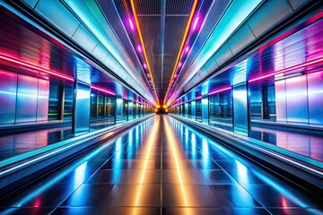 Obraz premium Futuristic Corridor Tilt-Shift Photography, Sleek Architecture, Bright Lighting